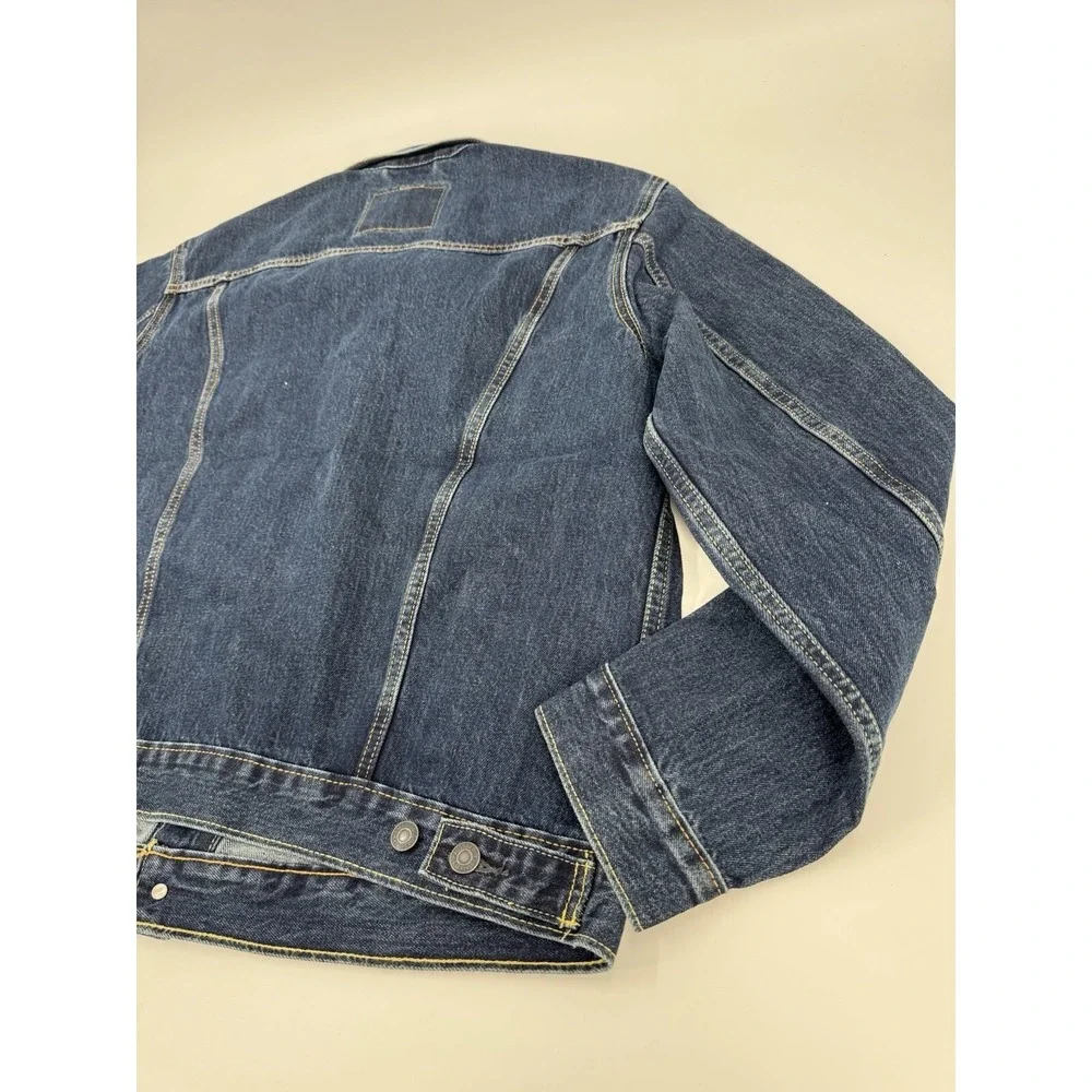 Levi Strauss & Co Mens Dark Wash Denim Trucker Jacket Classic Fit Size Small - Picture 15 of 16